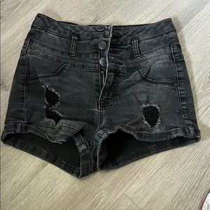 Black denim shorts button fly. Size 0